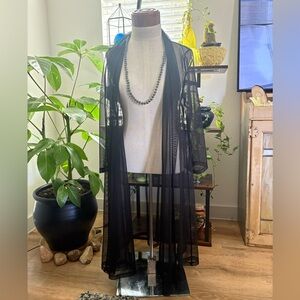 Sheer Black Mesh Cover up Beach Resort Wear or worn as a Duster LNGsleeve NWOT